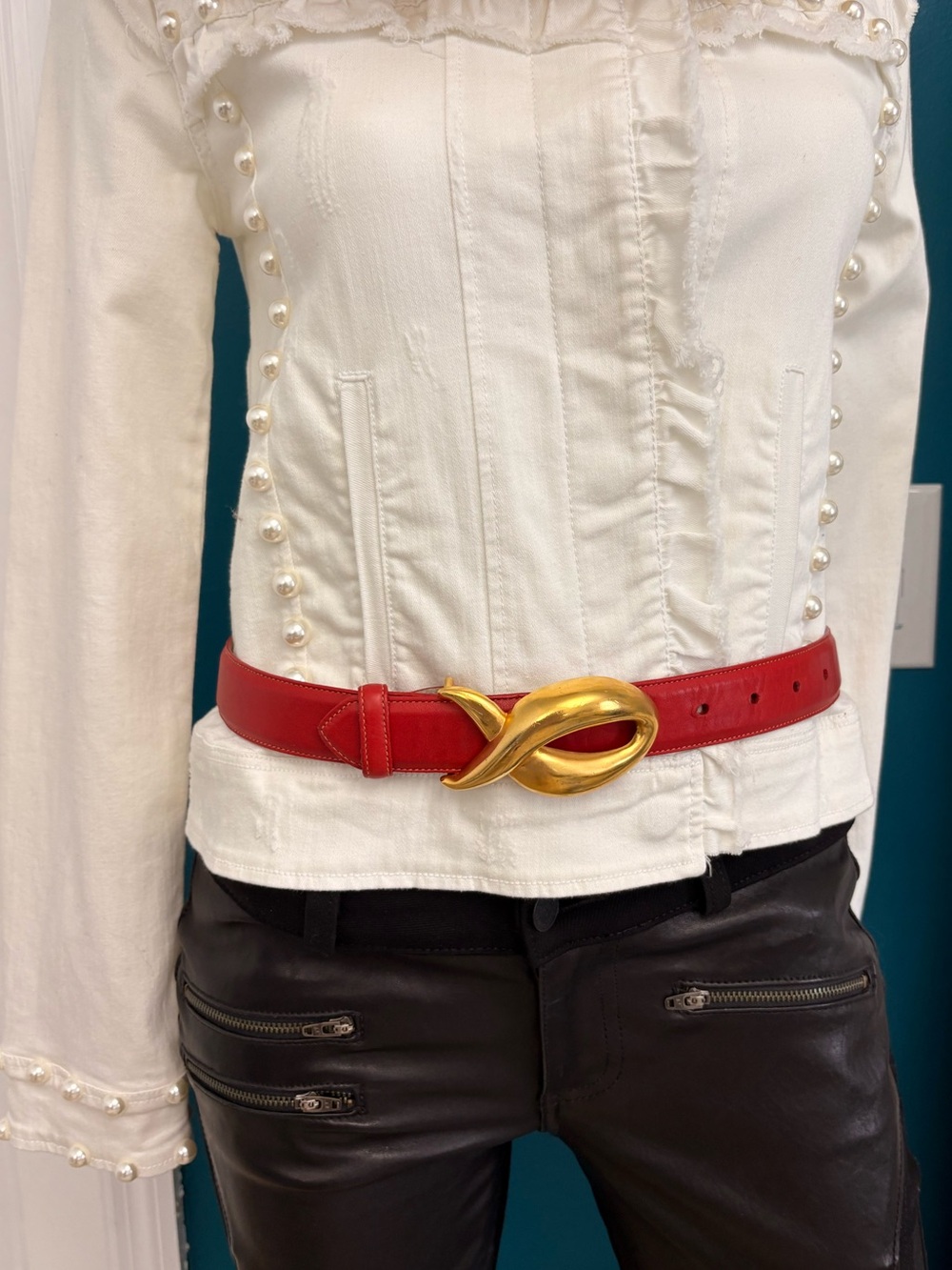 Robert Lee Morris Genuine Leather Belt with Gold Knot Buckle - Women Accessories